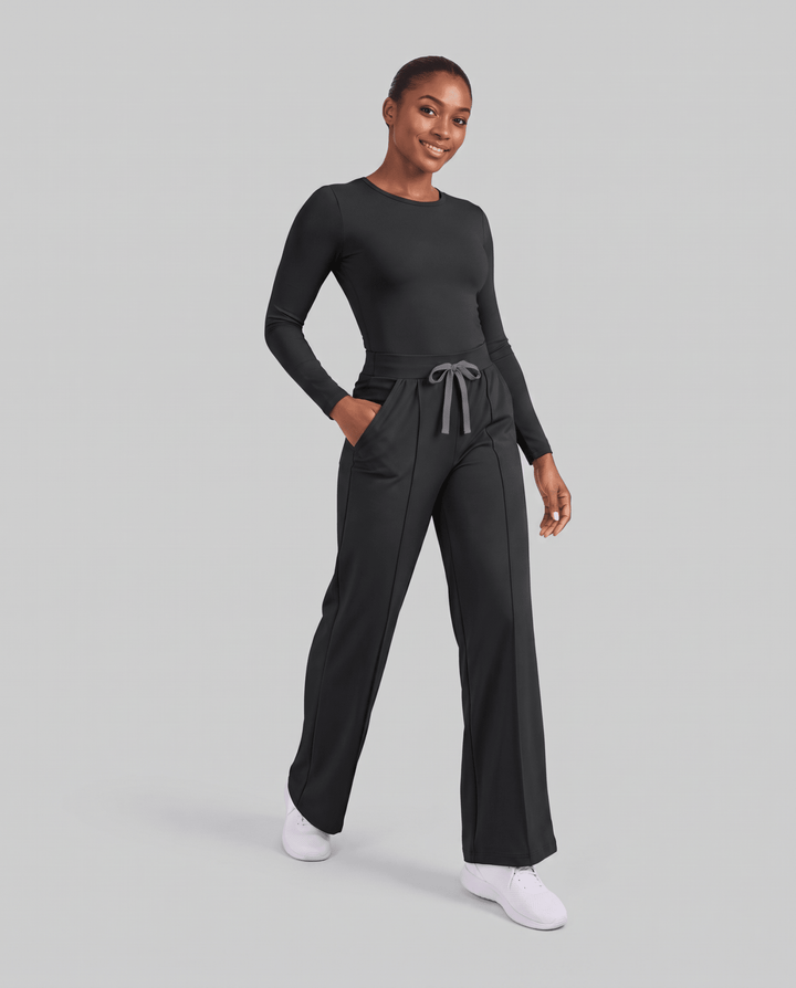 Pintuck High-Rise Wide-Leg Pant Black