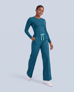 Pintuck High-Rise Wide-Leg Pant Caribbean Blue - Scrubloop