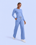 Pintuck High-Rise Wide-Leg Pant Ceil Blue - Scrubloop