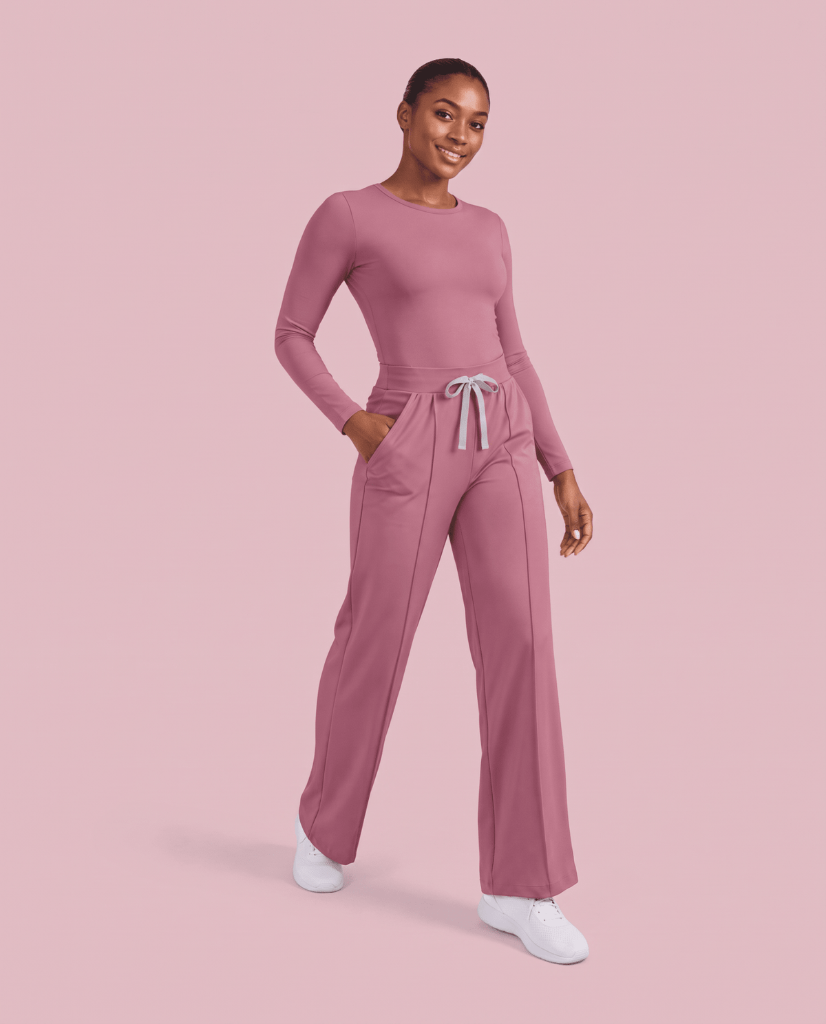 Pintuck High-Rise Wide-Leg Pant Mauve - Scrubloop