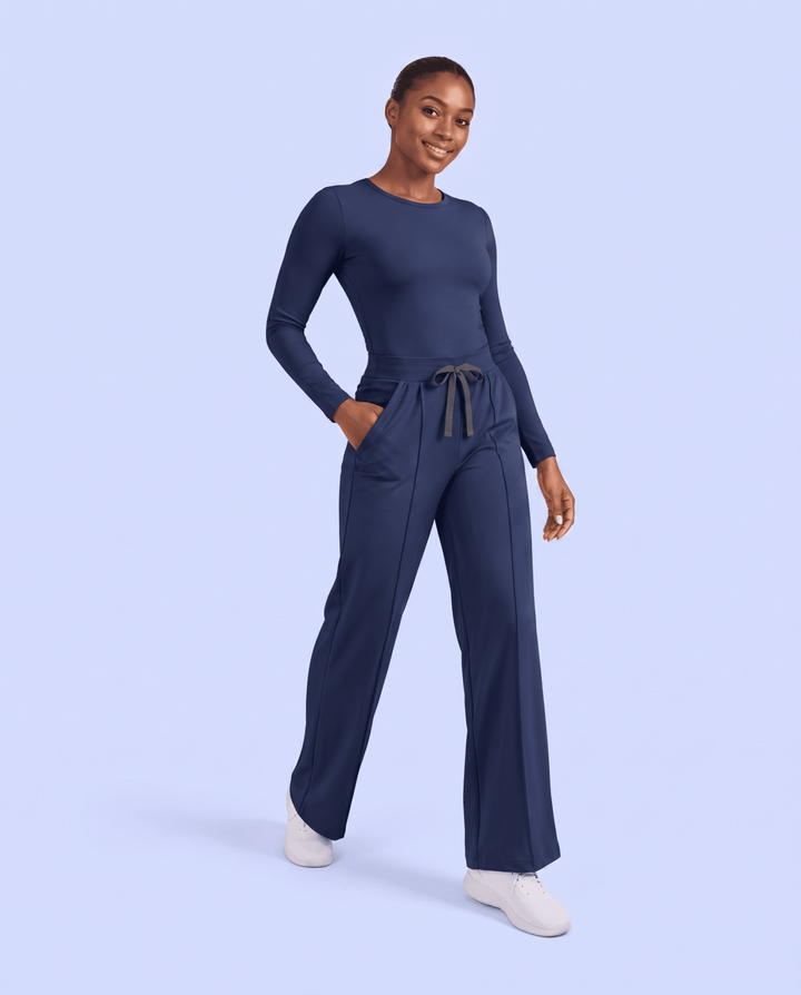 Pintuck High-Rise Wide-Leg Pant Navy