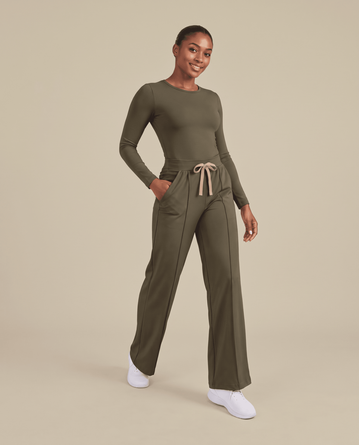 Pintuck High-Rise Wide-Leg Pant Olive - Scrubloop