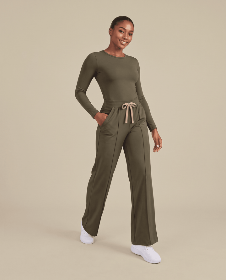 Pintuck High-Rise Wide-Leg Pant Olive