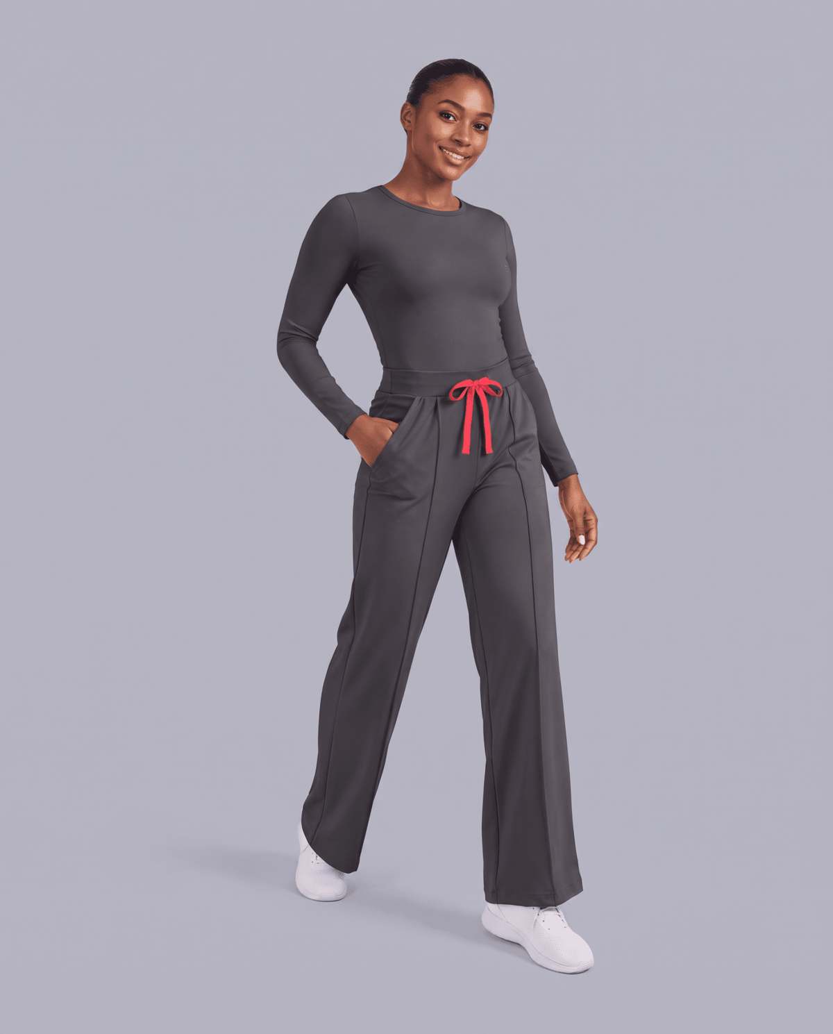 Pintuck High-Rise Wide-Leg Pant Pewter - Scrubloop