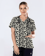 Playful Black Cats Cute Nurse Scrub Top - Scrubloop