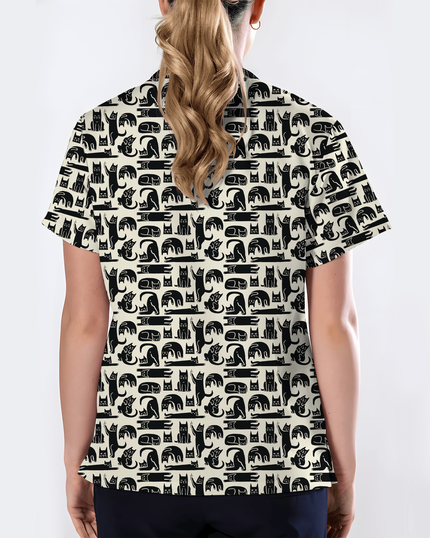 Playful Black Cats Cute Nurse Scrub Top - Scrubloop