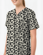 Playful Black Cats Cute Nurse Scrub Top - Scrubloop