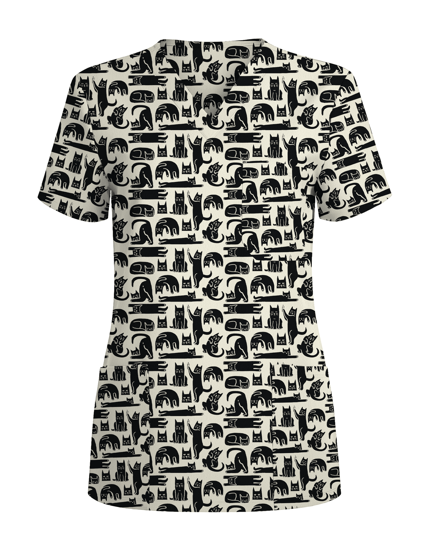 Playful Black Cats Cute Nurse Scrub Top - Scrubloop