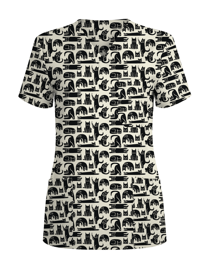 Playful Black Cats Cute Nurse Scrub Top