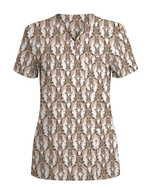 Playful Bunny With Glasses Theme Women Scrub Top - Scrubloop
