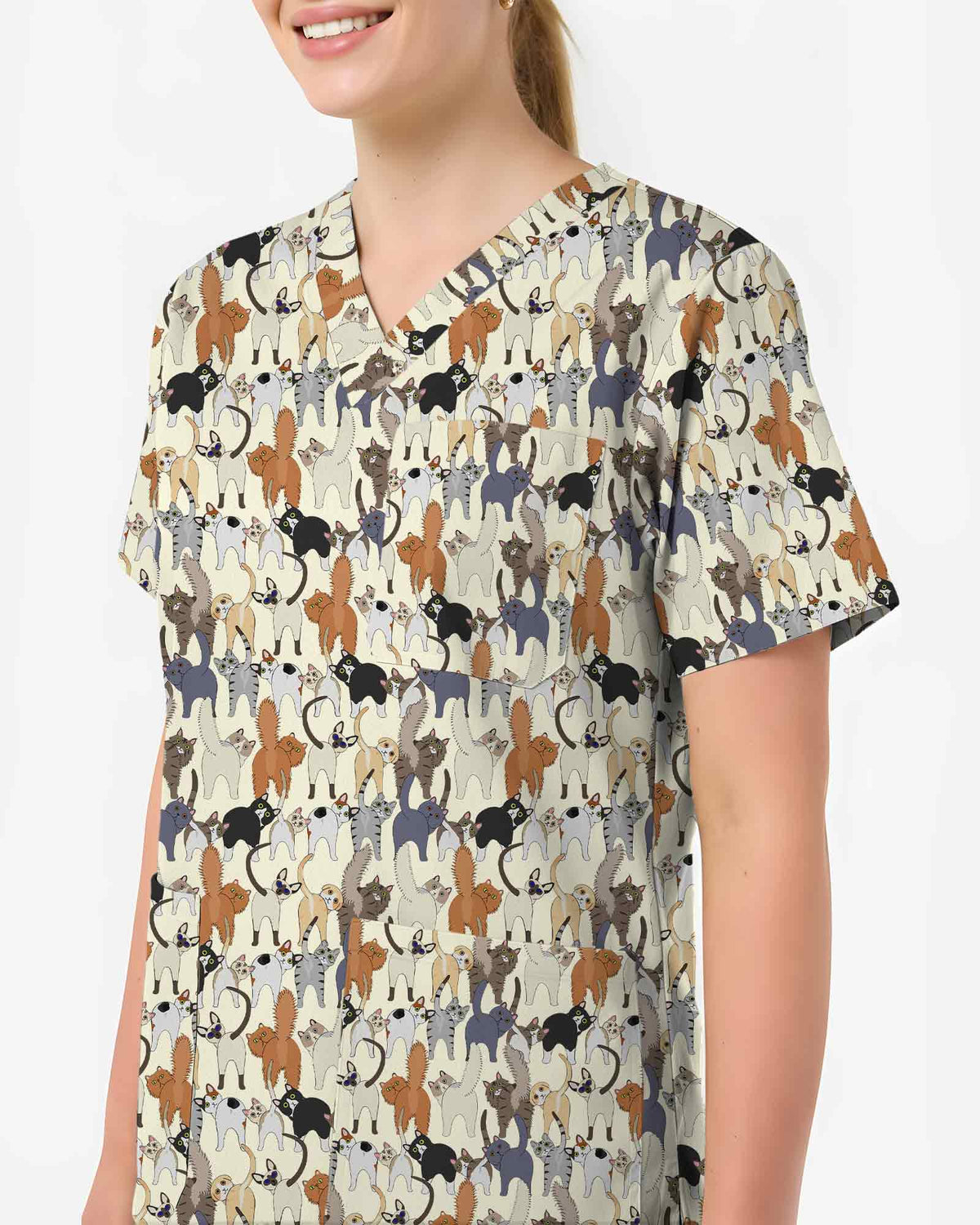 Playful Cat Butt Veterinary Scrub Top - Scrubloop