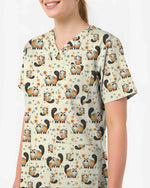 Playful Cat Illustration Scrub Top - Scrubloop