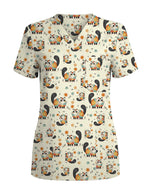 Playful Cat Illustration Scrub Top - Scrubloop