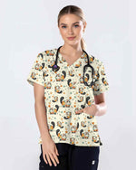 Playful Cat Illustration Scrub Top - Scrubloop