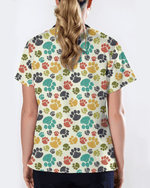 Playful Colorful Paw Print Vet Scrub Top - Scrubloop