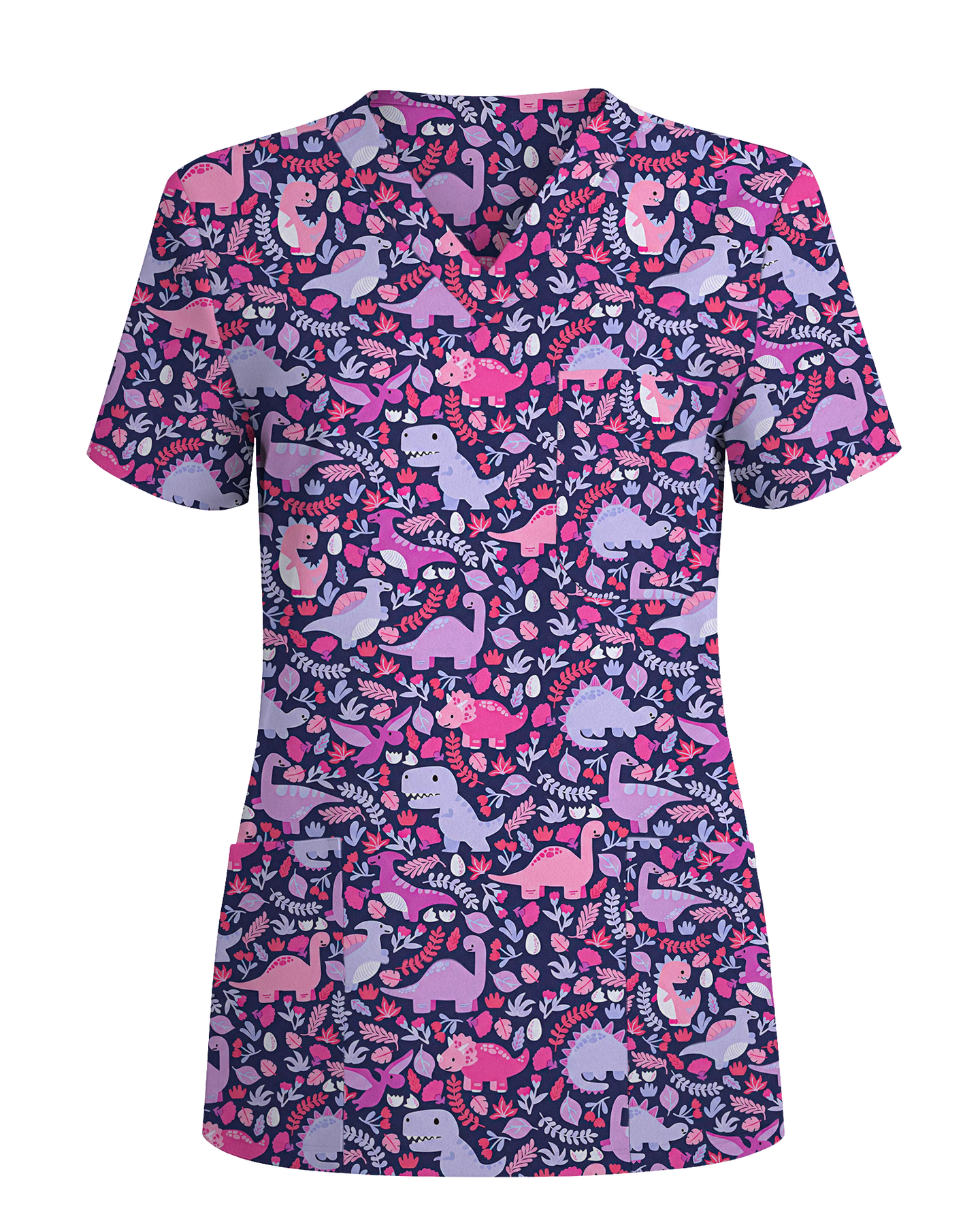 Playful Dinosaur Jurassic Women Scrub Top - Scrubloop