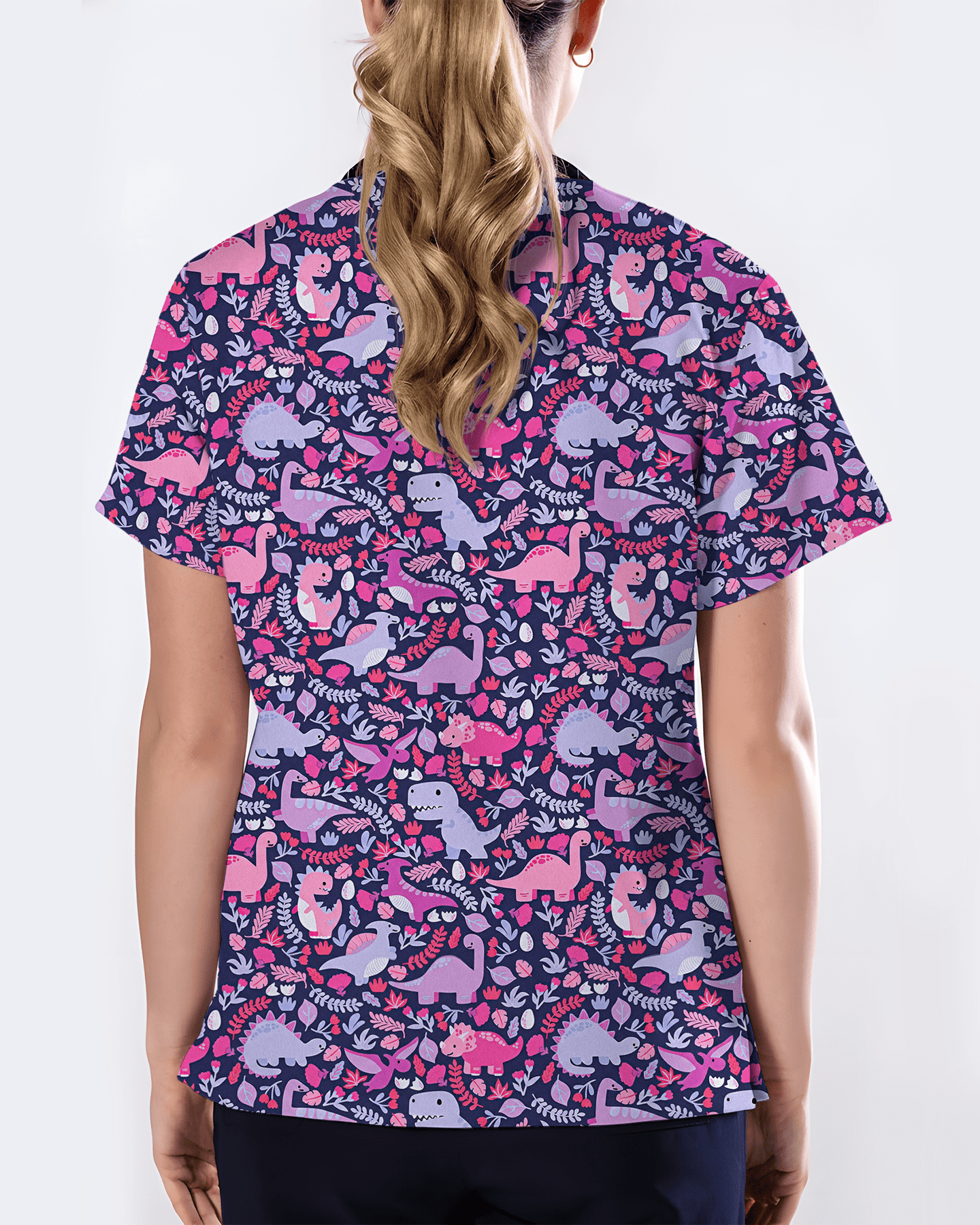 Playful Dinosaur Jurassic Women Scrub Top - Scrubloop