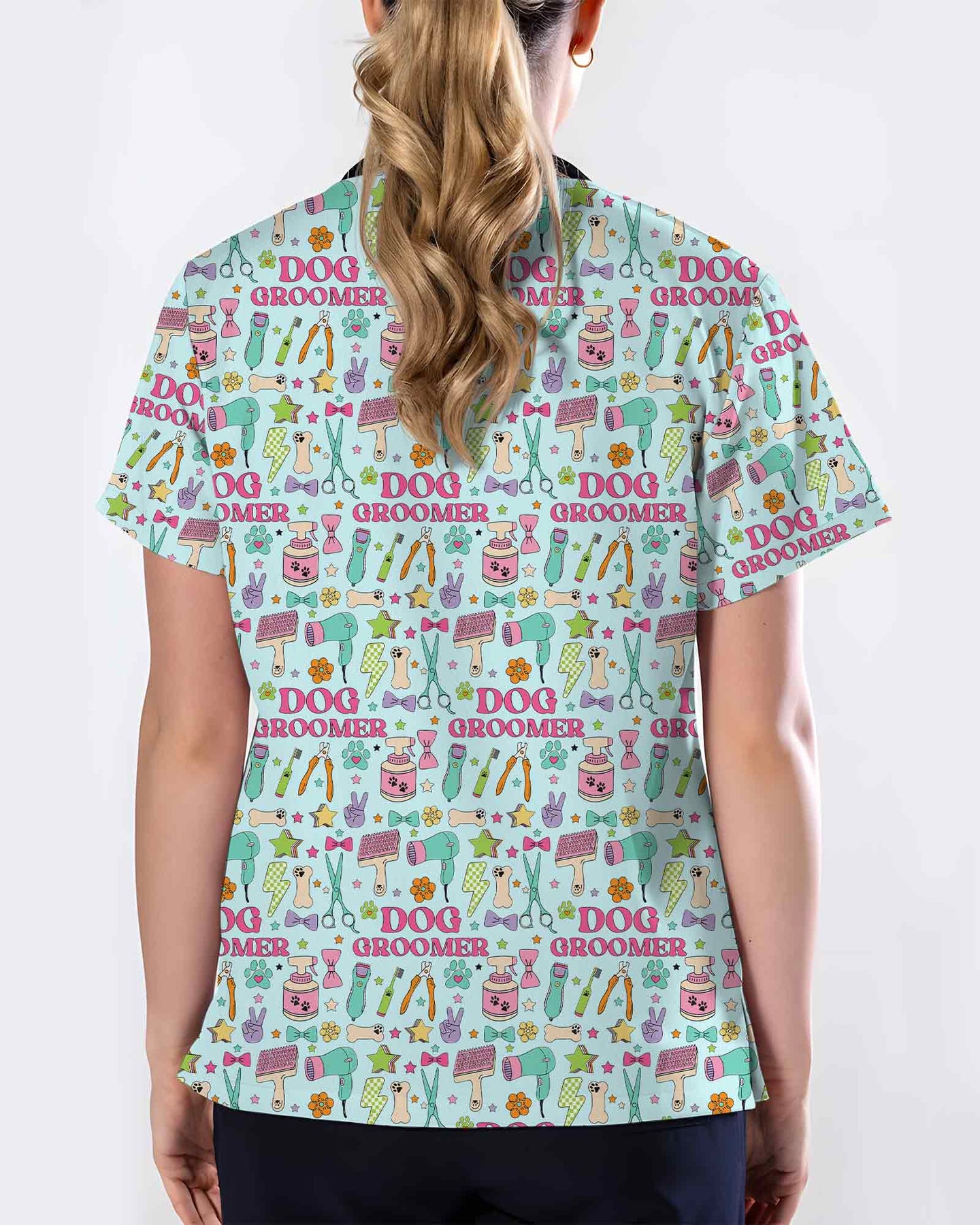 Playful Dog Groomer Medical Scrub Top - Scrubloop