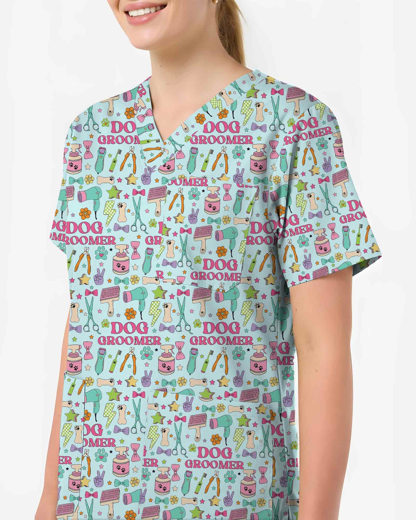 Playful Dog Groomer Medical Scrub Top - Scrubloop