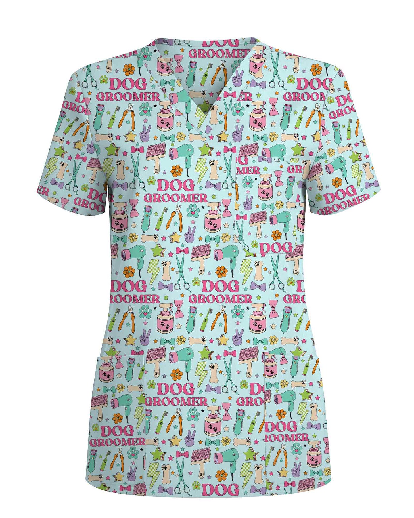 Playful Dog Groomer Medical Scrub Top - Scrubloop