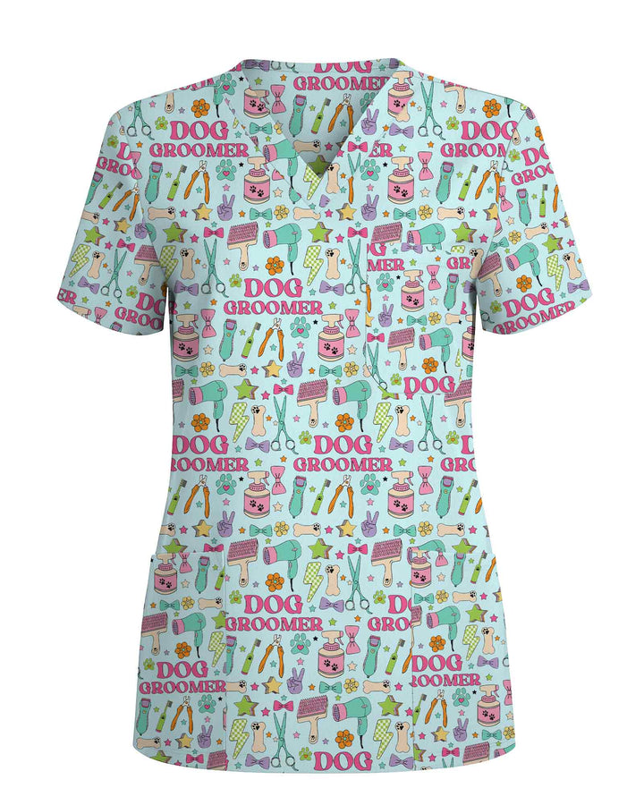 Playful Dog Groomer Medical Scrub Top