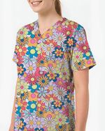 Playful Flower Power Women Scrub Top - Scrubloop