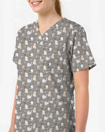 Playful Fluffy Chubby Cat Scrub Top - Scrubloop