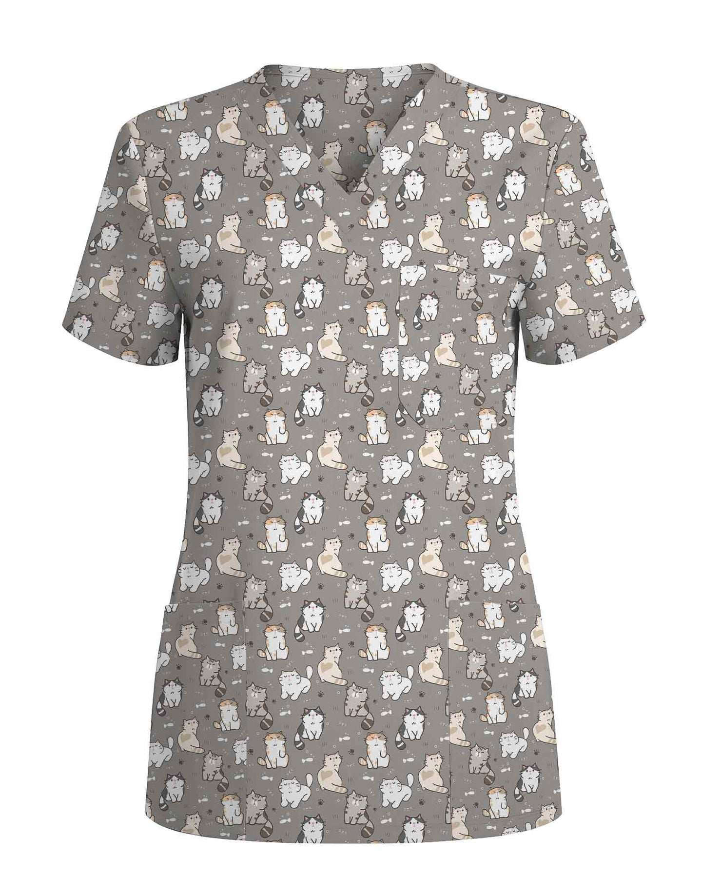 Playful Fluffy Chubby Cat Scrub Top - Scrubloop