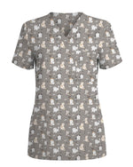 Playful Fluffy Chubby Cat Scrub Top - Scrubloop