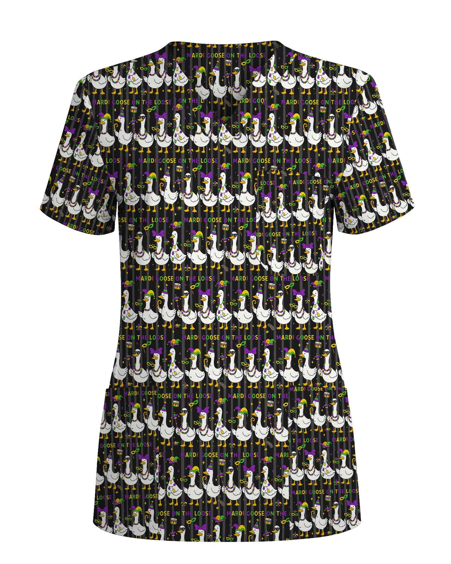 Playful Mardi Goose Cartoon Scrub Top - Scrubloop