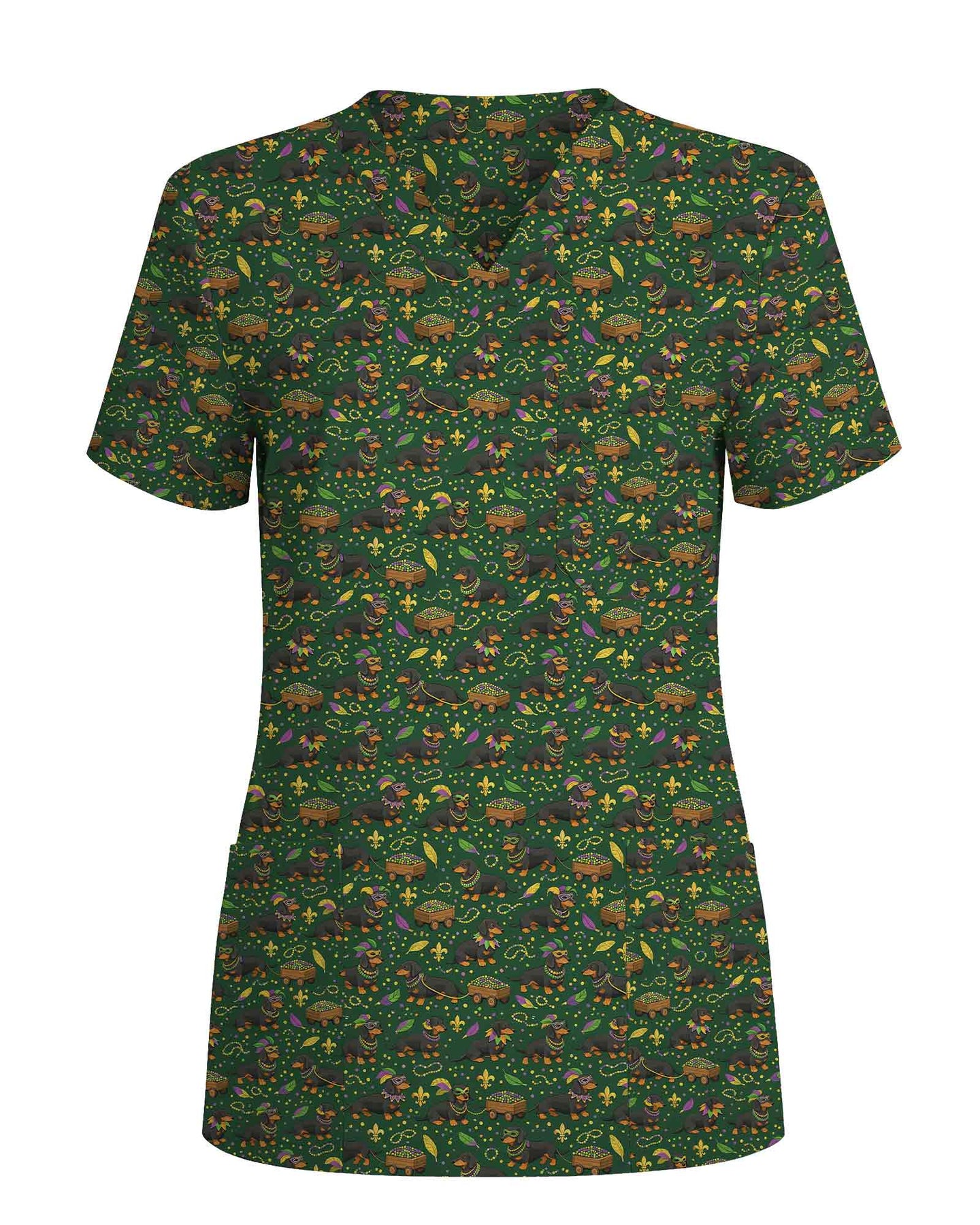 Playful Mardi Gras Dachshund Dog Scrub Top - Scrubloop