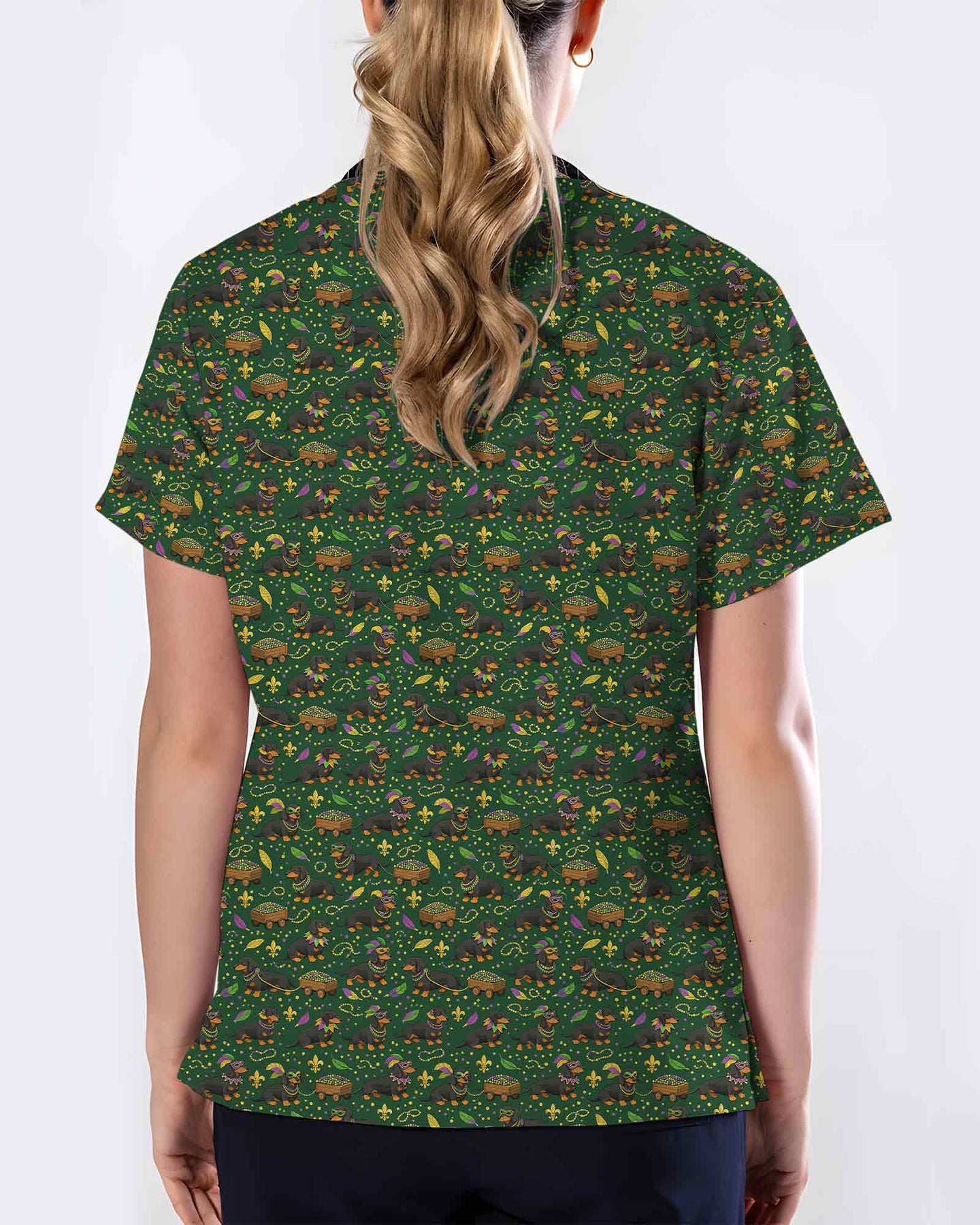 Playful Mardi Gras Dachshund Dog Scrub Top - Scrubloop