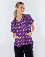 Playful Mardi Gras Duck Festival Scrub Top - Scrubloop