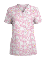 Playful Rabbits Meadow Garden Charm Women Scrub Top - Scrubloop