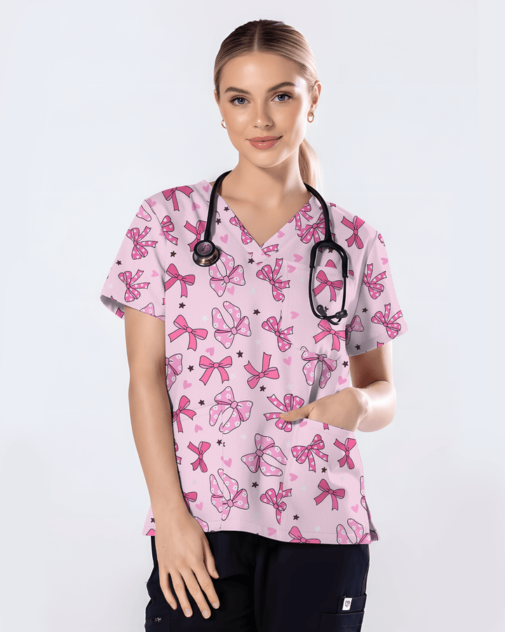 Pretty in Bows Soft Girly Charm Women Scrub Top