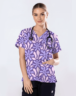 Purple Blooms Lavender Garden Glow Women Scrub Top - Scrubloop