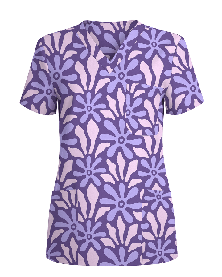 Purple Blooms Lavender Garden Glow Women Scrub Top