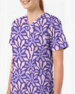 Purple Blooms Lavender Garden Glow Women Scrub Top - Scrubloop