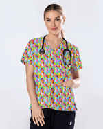Rainbow Gummy Bear Women Scrub Top - Scrubloop