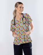 Rainbow Gummy Bear Women Scrub Top - Scrubloop