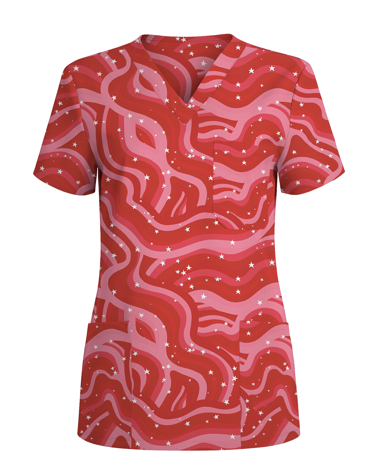 Red Revival Bold Cherry Pop Energy Women Scrub Top - Scrubloop