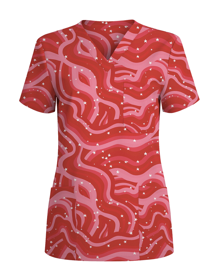 Red Revival Bold Cherry Pop Energy Women Scrub Top
