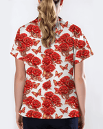 Red Rose Jewelry & Butterfly Nurse Scrub Top - Scrubloop