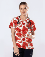 Red Rose Jewelry & Butterfly Nurse Scrub Top - Scrubloop