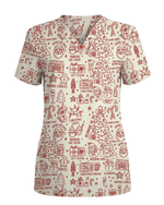 Retro Christmas Doodles Medical Scrub Top - Scrubloop