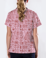 Retro Christmas Doodles Medical Scrub Top - Scrubloop