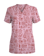 Retro Christmas Doodles Medical Scrub Top - Scrubloop