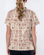 Retro Christmas Doodles Medical Scrub Top - Scrubloop