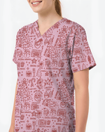 Retro Christmas Doodles Medical Scrub Top - Scrubloop