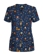 Retro Pixel Horror Movie Monsters Nursing Scrub Top - Scrubloop